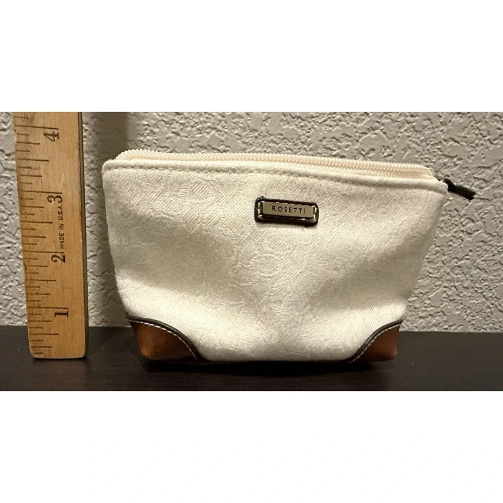 Rosetti Small Makeup Organizer Bag Ivory Dark Brown Vinyl Trim